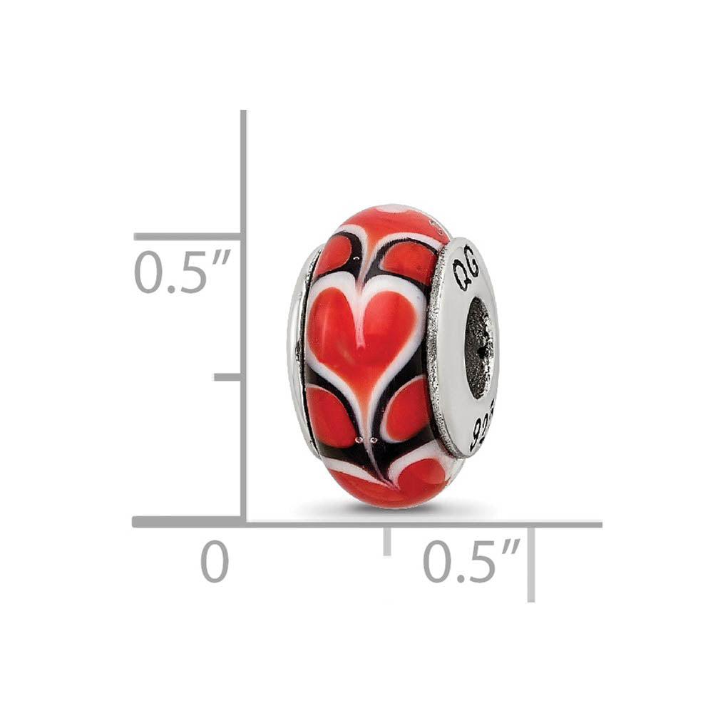 Alternate view of the Red Heart Glass Sterling Silver Bead Charm by The Black Bow Jewelry Co.