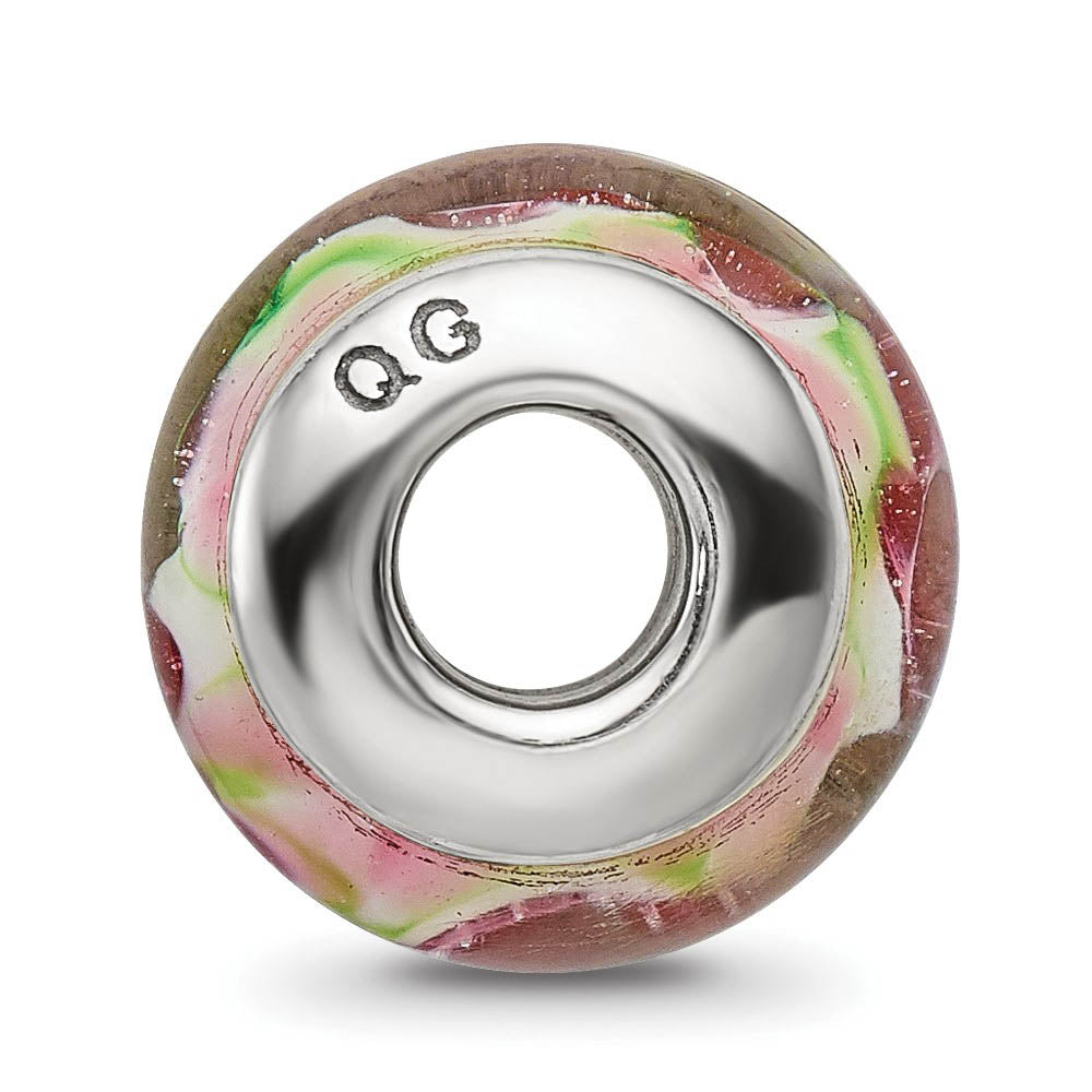 Alternate view of the Pink & Green Floral Glass Sterling Silver Bead Charm by The Black Bow Jewelry Co.