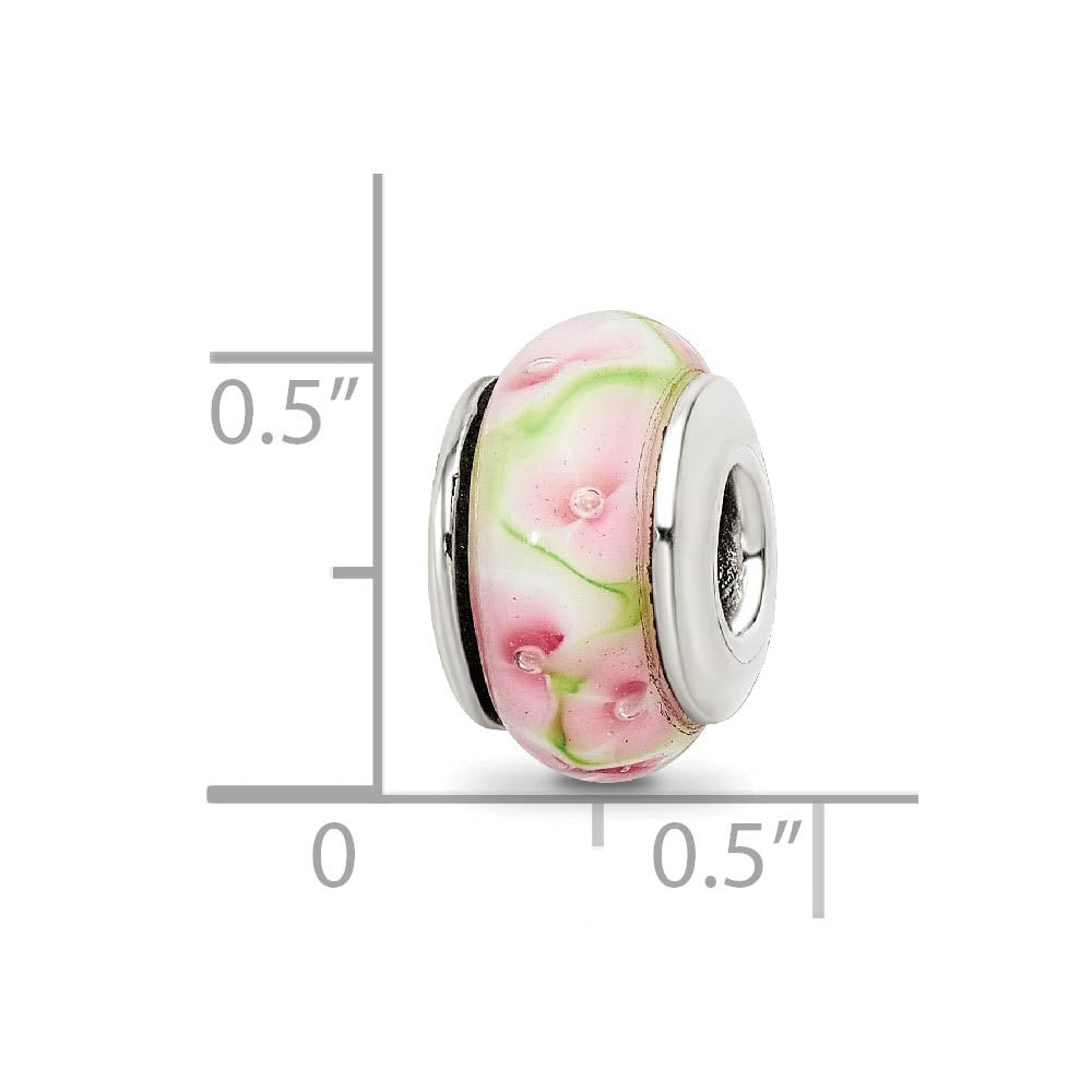 Alternate view of the Pink & Green Floral Glass Sterling Silver Bead Charm by The Black Bow Jewelry Co.