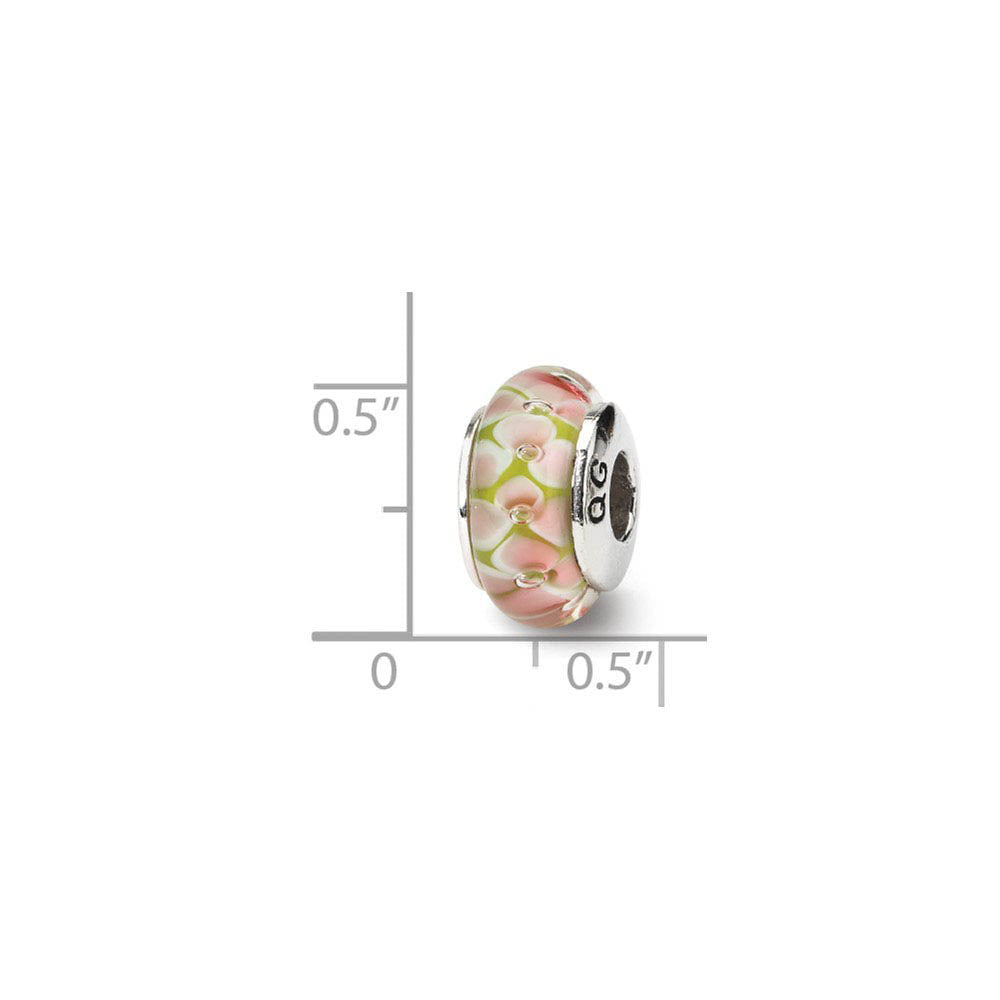 Alternate view of the Pink Floral Glass Sterling Silver Bead Charm by The Black Bow Jewelry Co.