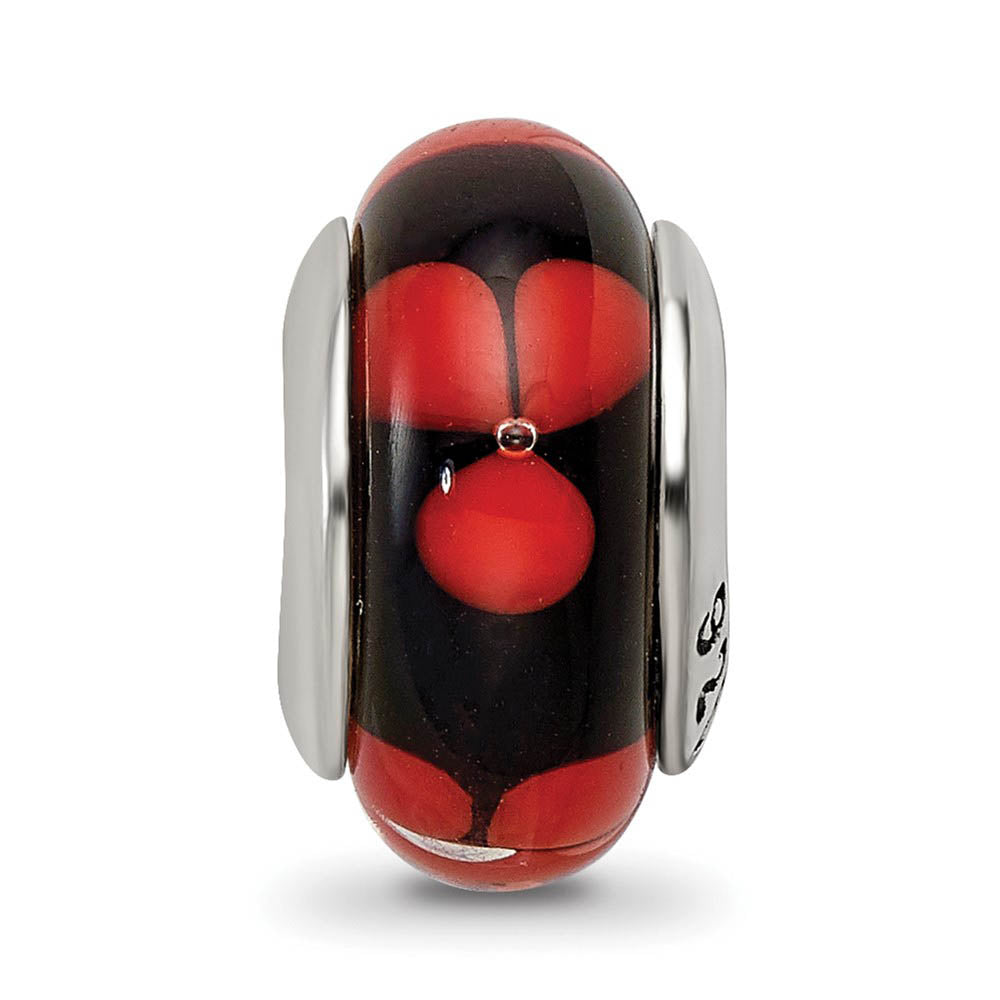 Alternate view of the Black / Red Floral Glass Sterling Silver Bead Charm by The Black Bow Jewelry Co.