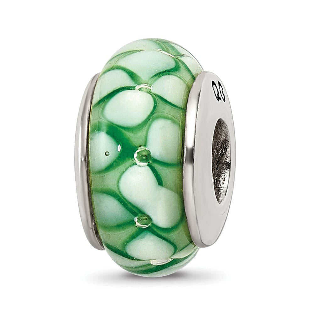 Green Floral Glass Sterling Silver Bead Charm, Item B9226 by The Black Bow Jewelry Co.