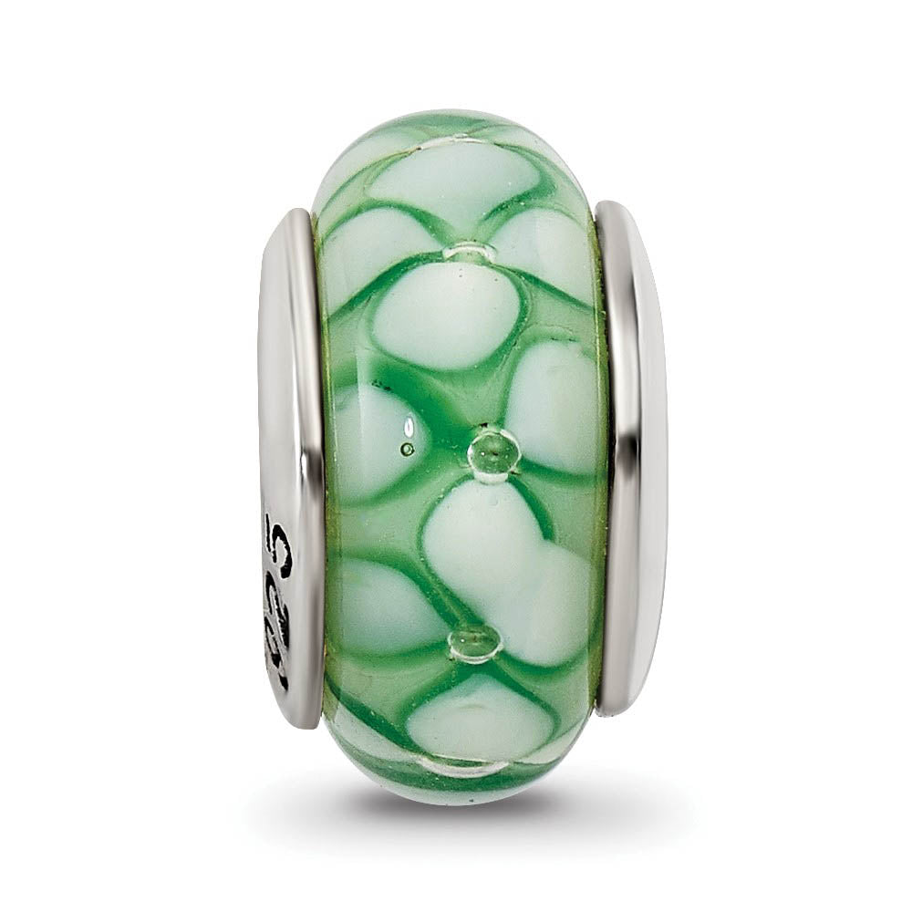 Alternate view of the Green Floral Glass Sterling Silver Bead Charm by The Black Bow Jewelry Co.