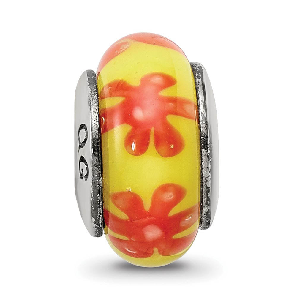 Alternate view of the Yellow & Orange Floral Glass Sterling Silver Bead Charm by The Black Bow Jewelry Co.