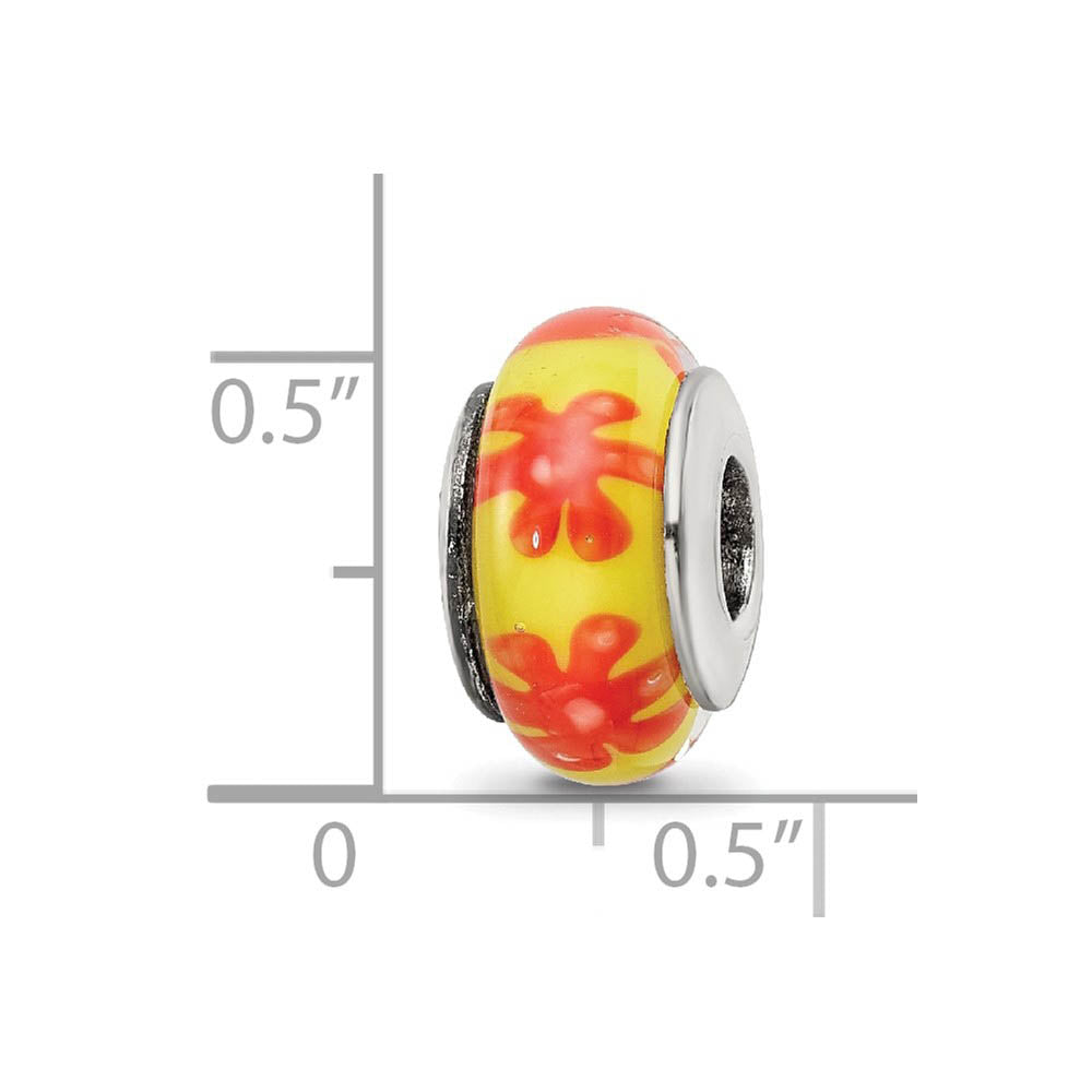 Alternate view of the Yellow & Orange Floral Glass Sterling Silver Bead Charm by The Black Bow Jewelry Co.