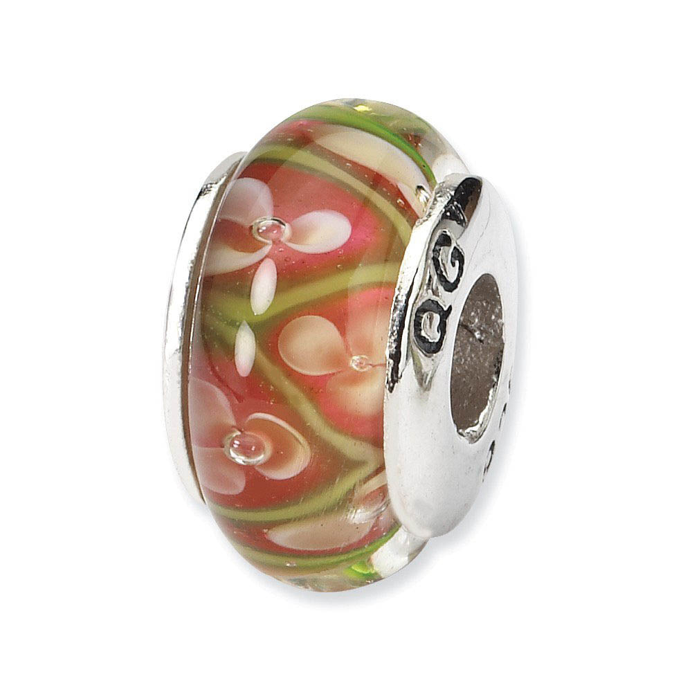 Yellow Floral Glass Sterling Silver Bead Charm, Item B9232 by The Black Bow Jewelry Co.