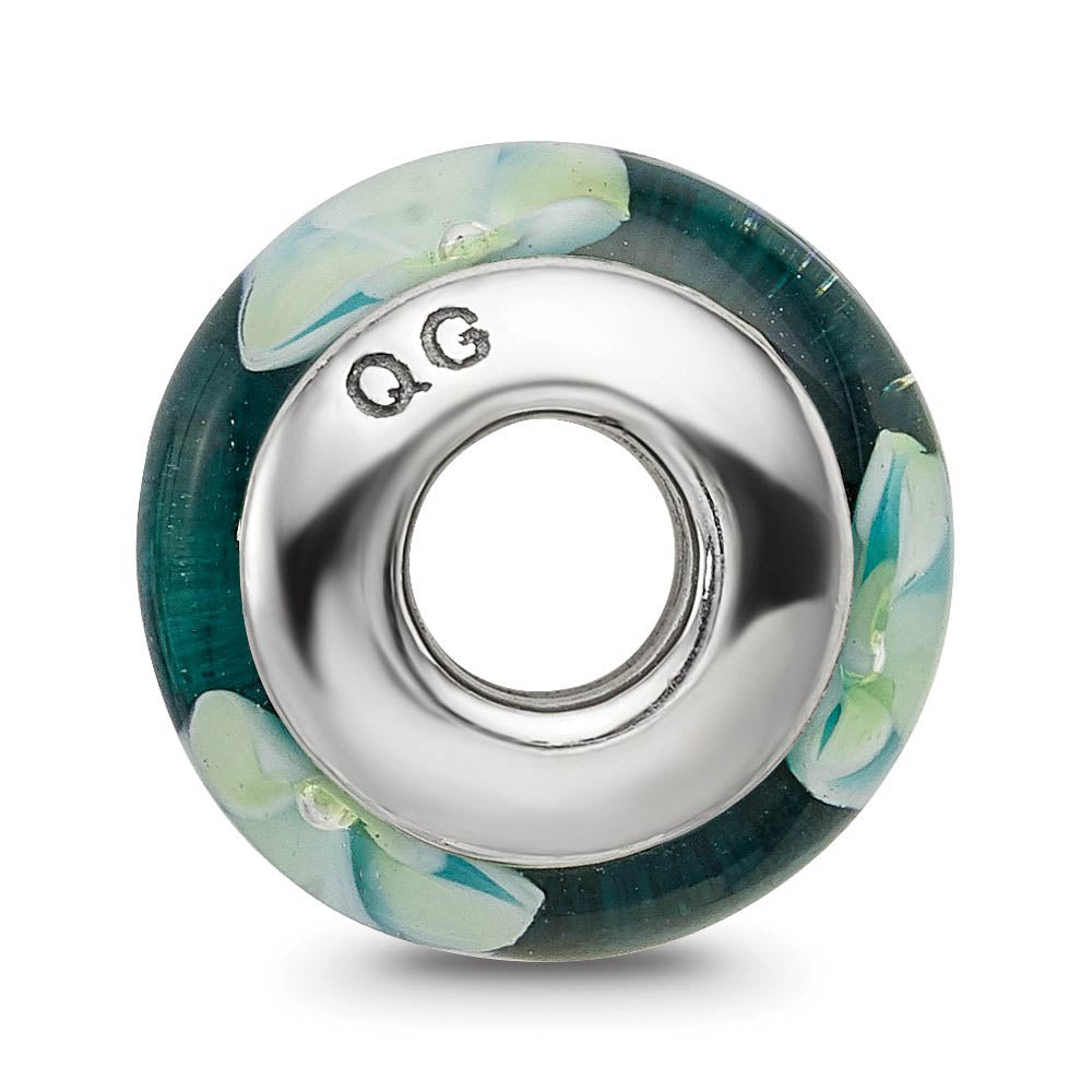 Alternate view of the Bluish Green Floral Glass Sterling Silver Bead Charm by The Black Bow Jewelry Co.