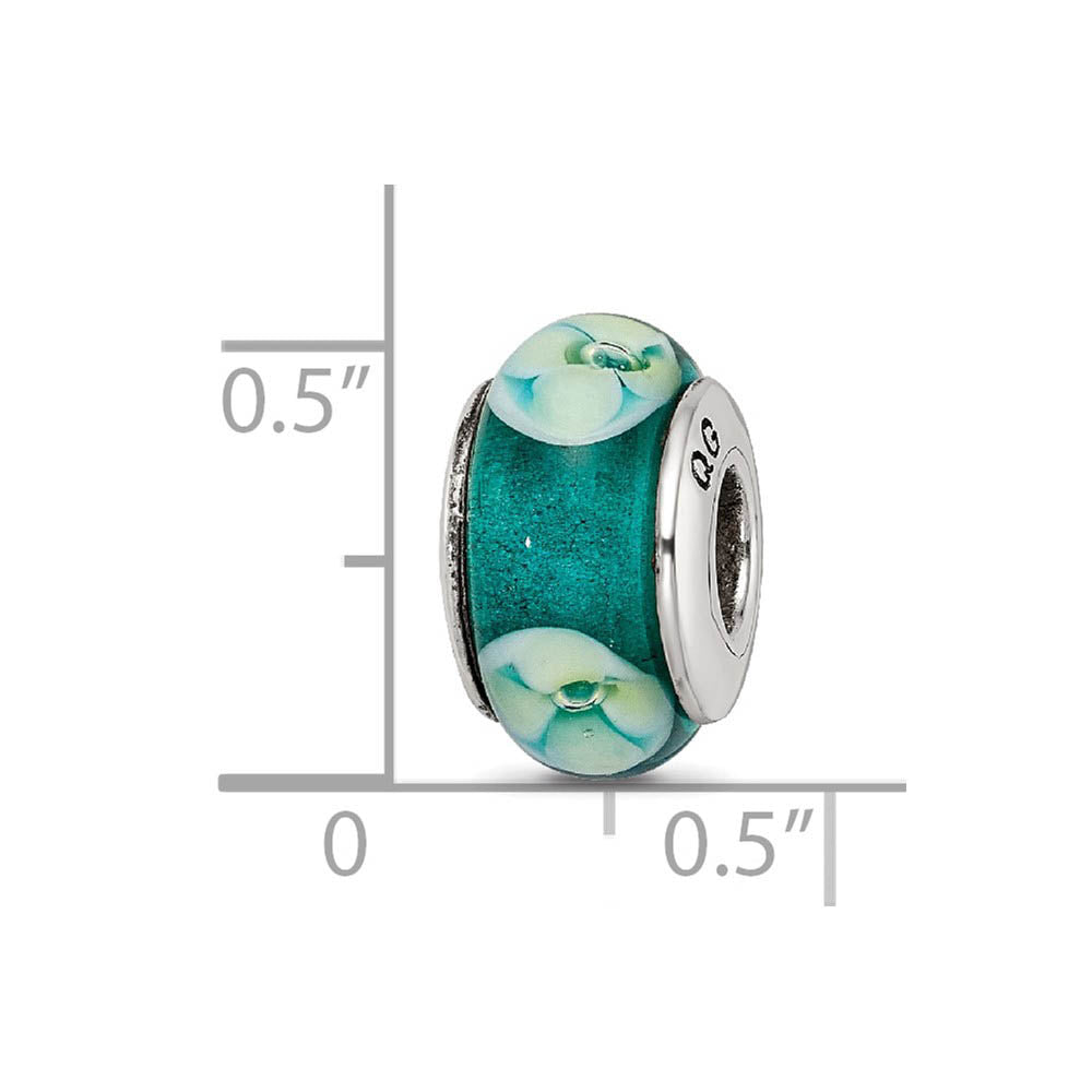 Alternate view of the Bluish Green Floral Glass Sterling Silver Bead Charm by The Black Bow Jewelry Co.