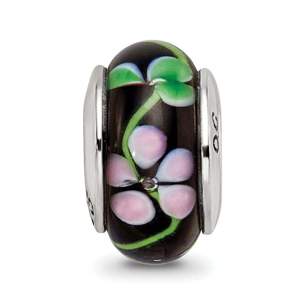 Alternate view of the Black & Red Floral Glass Sterling Silver Bead Charm by The Black Bow Jewelry Co.