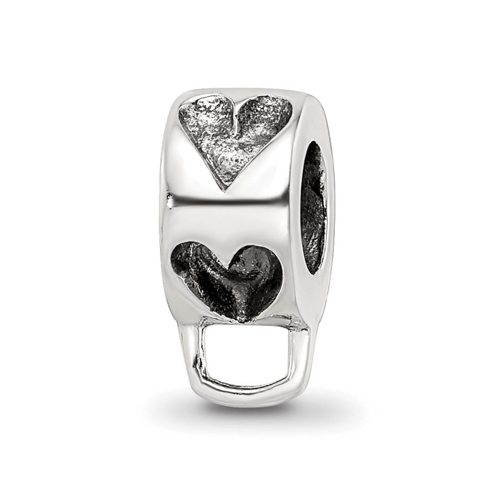Sterling Silver Heart Bead Charm Holder for Clip-on Bead Charms, Item B9252 by The Black Bow Jewelry Co.