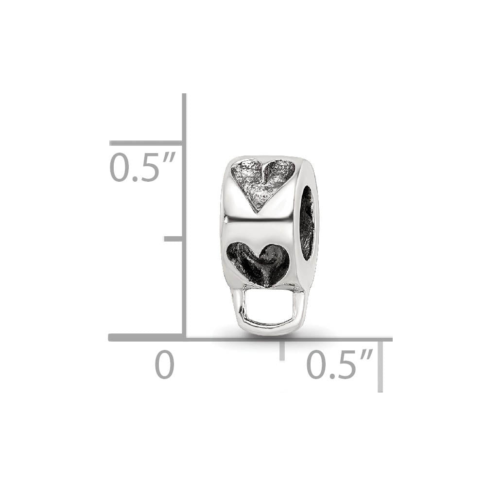 Alternate view of the Sterling Silver Heart Bead Charm Holder for Clip-on Bead Charms by The Black Bow Jewelry Co.