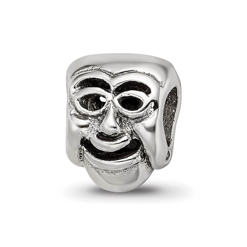 Sterling Silver Comedy Mask Bead Charm, Item B9259 by The Black Bow Jewelry Co.
