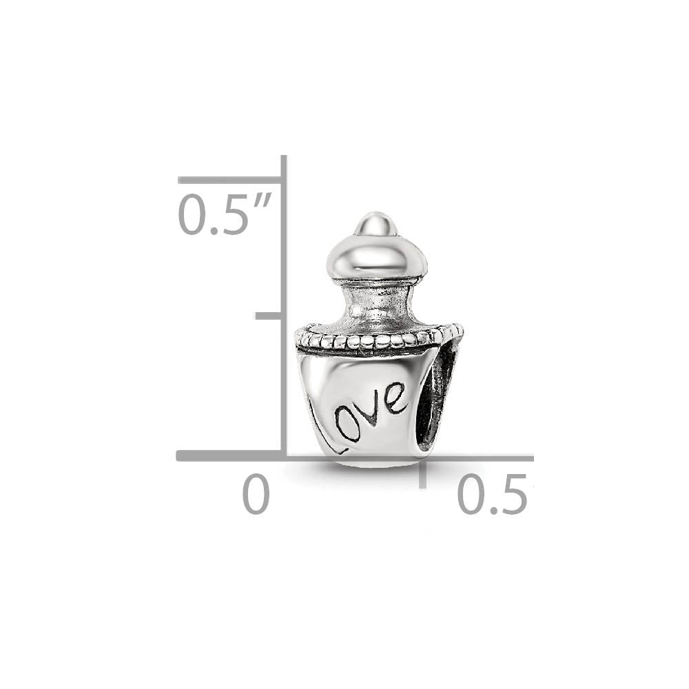 Alternate view of the Sterling Silver Love Perfume Bottle Bead Charm by The Black Bow Jewelry Co.