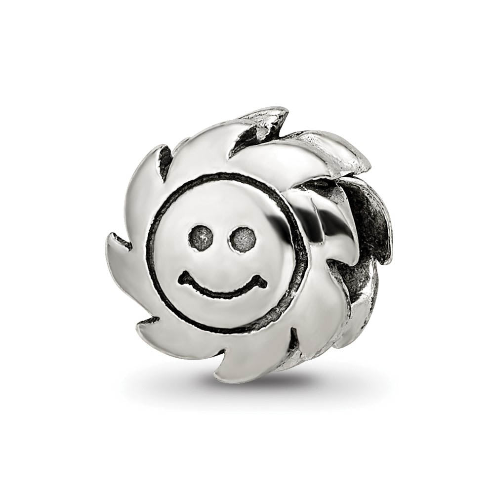 Sterling Silver Happy Face Sun Bead Charm, Item B9262 by The Black Bow Jewelry Co.