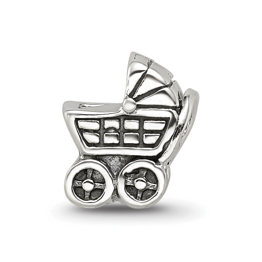 Alternate view of the Sterling Silver Baby Carriage Bead Charm by The Black Bow Jewelry Co.