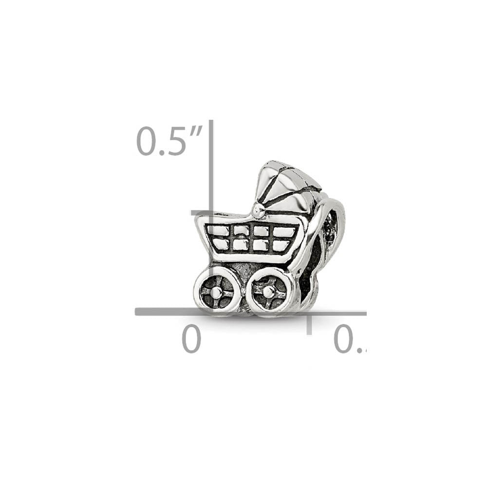 Alternate view of the Sterling Silver Baby Carriage Bead Charm by The Black Bow Jewelry Co.