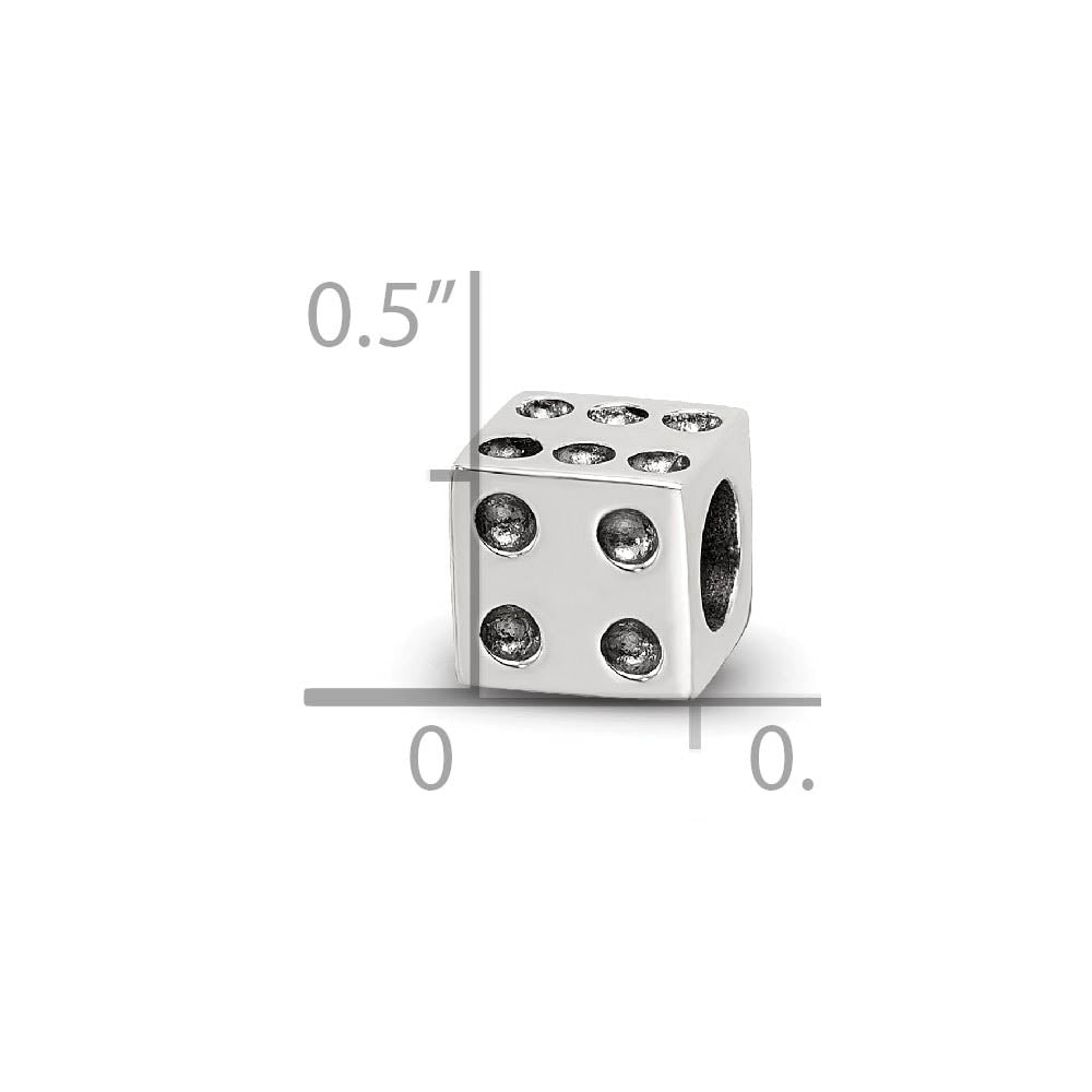 Alternate view of the Sterling Silver Lucky Dice Bead Charm by The Black Bow Jewelry Co.