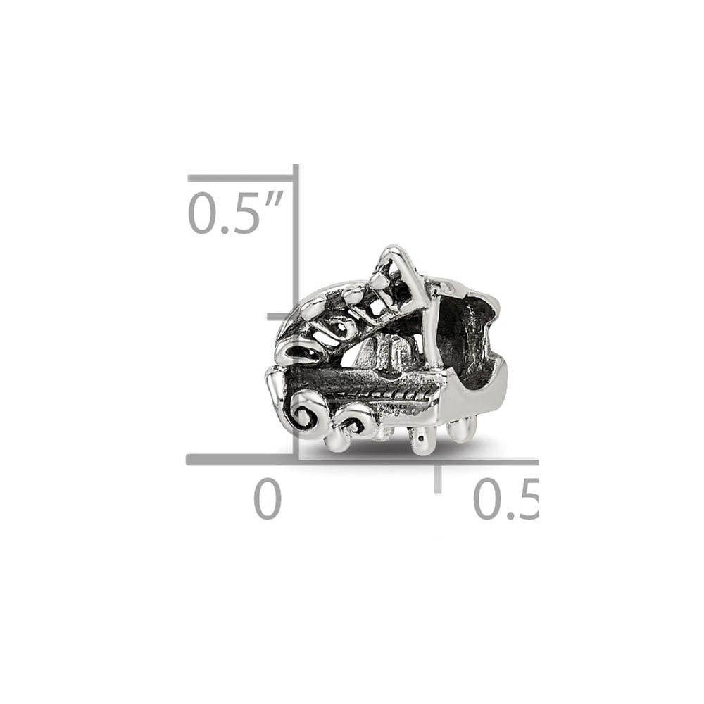 Alternate view of the Sterling Silver Baby Grand Piano Bead Charm by The Black Bow Jewelry Co.