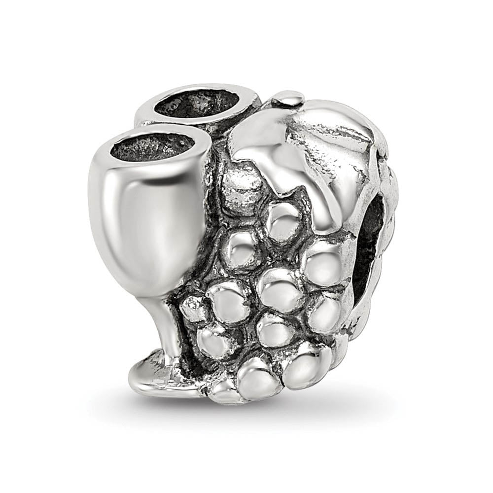 Polished Grapes and Wine Glasses Sterling Silver Bead Charm, Item B9303 by The Black Bow Jewelry Co.