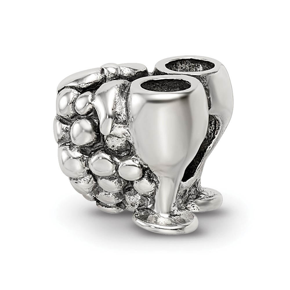 Alternate view of the Polished Grapes and Wine Glasses Sterling Silver Bead Charm by The Black Bow Jewelry Co.