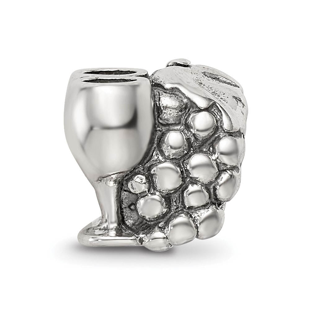 Alternate view of the Polished Grapes and Wine Glasses Sterling Silver Bead Charm by The Black Bow Jewelry Co.
