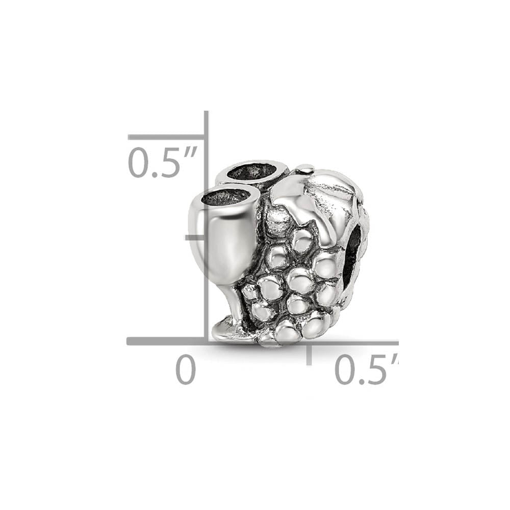 Alternate view of the Polished Grapes and Wine Glasses Sterling Silver Bead Charm by The Black Bow Jewelry Co.