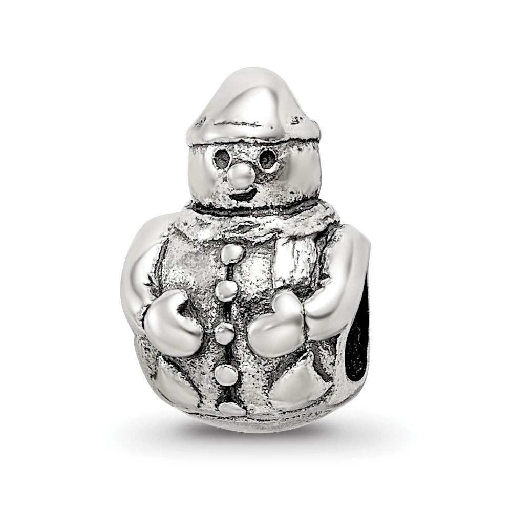Sterling Silver Classic Snowman Bead Charm, Item B9308 by The Black Bow Jewelry Co.