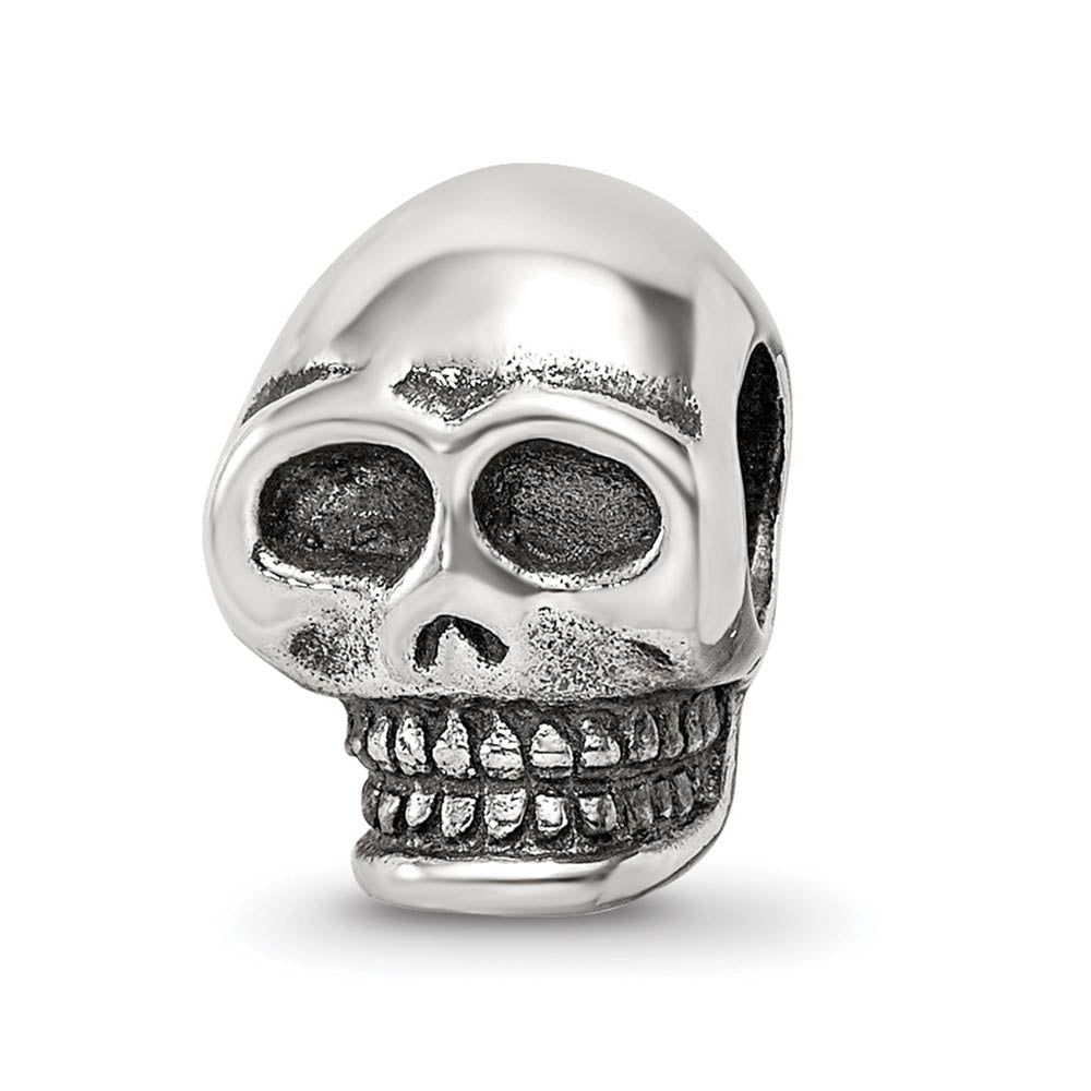 Sterling Silver Skull Bead Charm, Item B9310 by The Black Bow Jewelry Co.