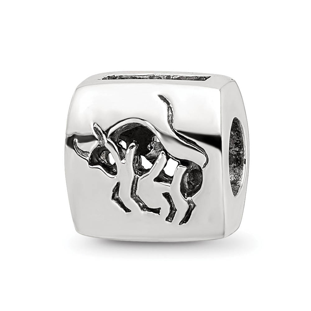Sterling Silver Taurus the Bull Zodiac Bead Charm, Item B9351 by The Black Bow Jewelry Co.
