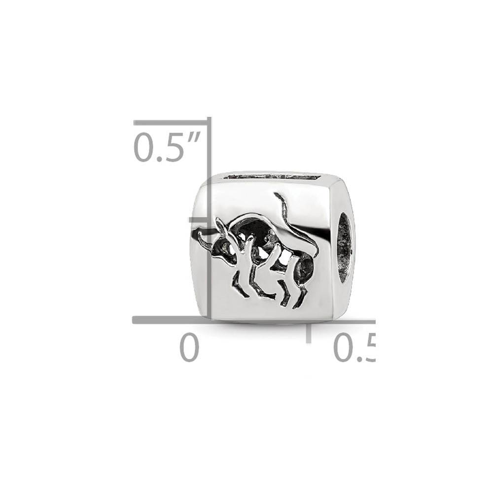 Alternate view of the Sterling Silver Taurus the Bull Zodiac Bead Charm by The Black Bow Jewelry Co.