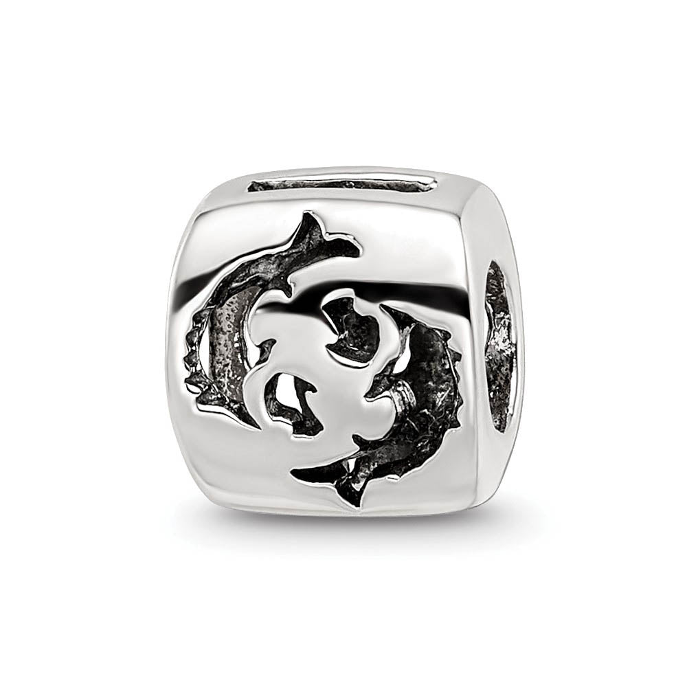Sterling Silver Pisces the Fish Zodiac Bead Charm, Item B9361 by The Black Bow Jewelry Co.