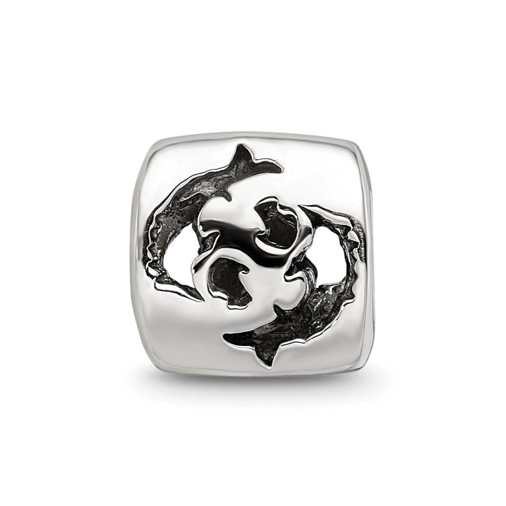 Alternate view of the Sterling Silver Pisces the Fish Zodiac Bead Charm by The Black Bow Jewelry Co.