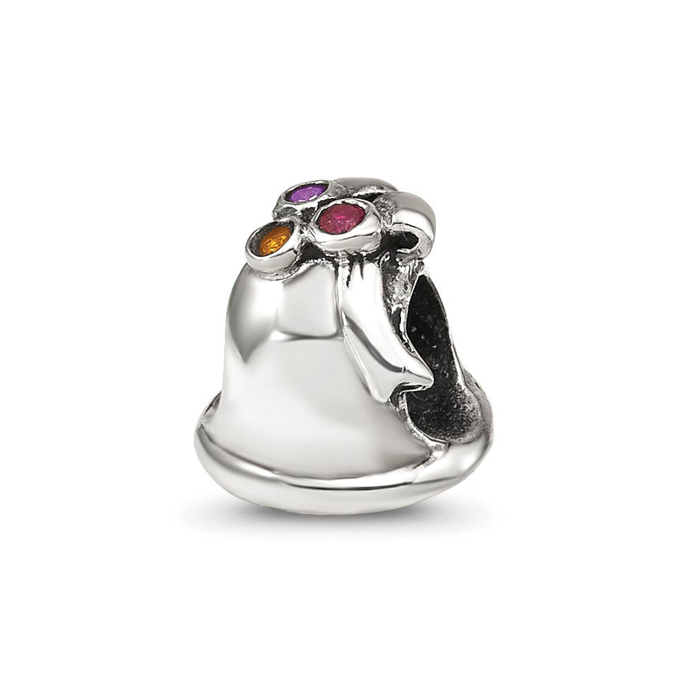 Sterling Silver and CZ Multicolor Festive Bell Bead Charm, Item B9366 by The Black Bow Jewelry Co.