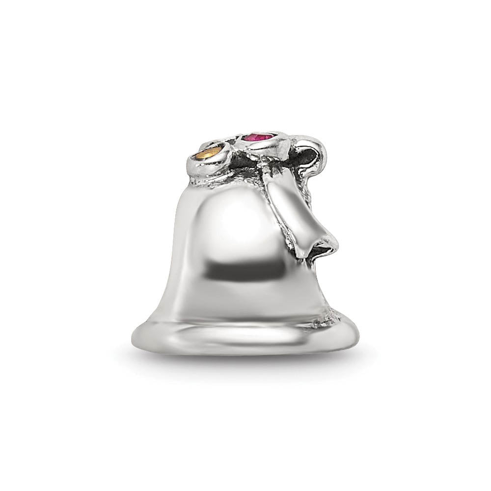 Alternate view of the Sterling Silver and CZ Multicolor Festive Bell Bead Charm by The Black Bow Jewelry Co.