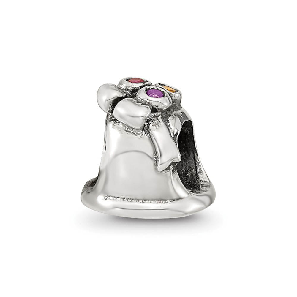Alternate view of the Sterling Silver and CZ Multicolor Festive Bell Bead Charm by The Black Bow Jewelry Co.