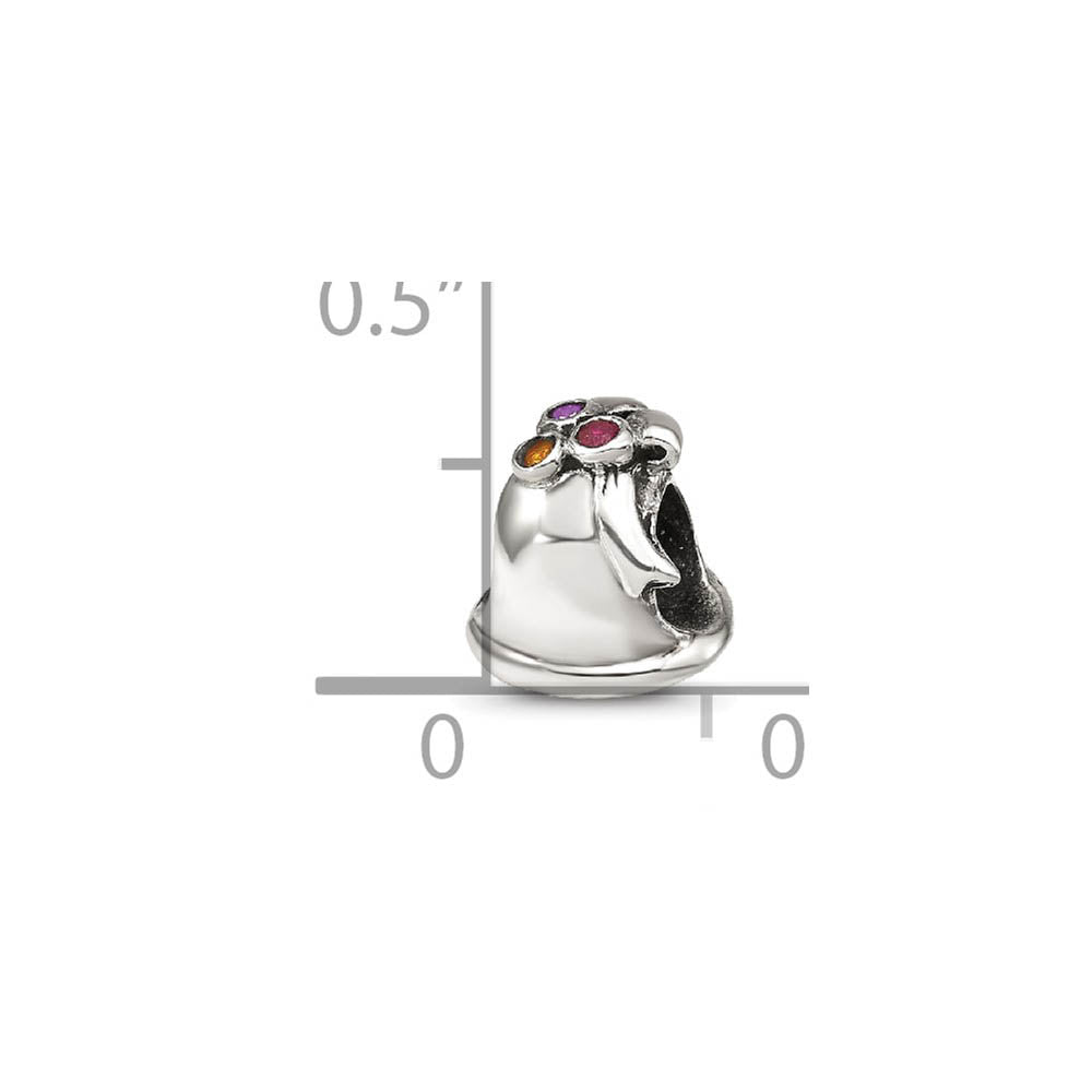 Alternate view of the Sterling Silver and CZ Multicolor Festive Bell Bead Charm by The Black Bow Jewelry Co.