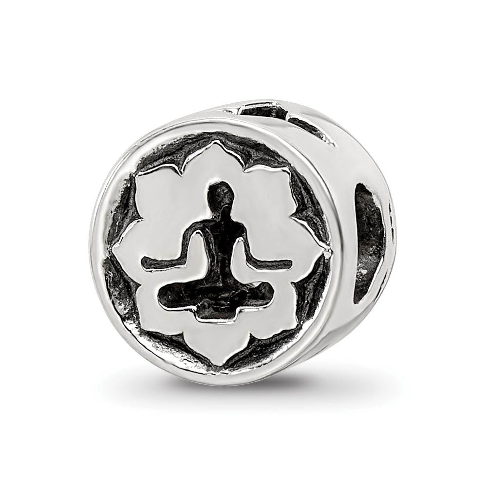 Sterling Silver Yoga Lotus Bead Charm, Item B9368 by The Black Bow Jewelry Co.