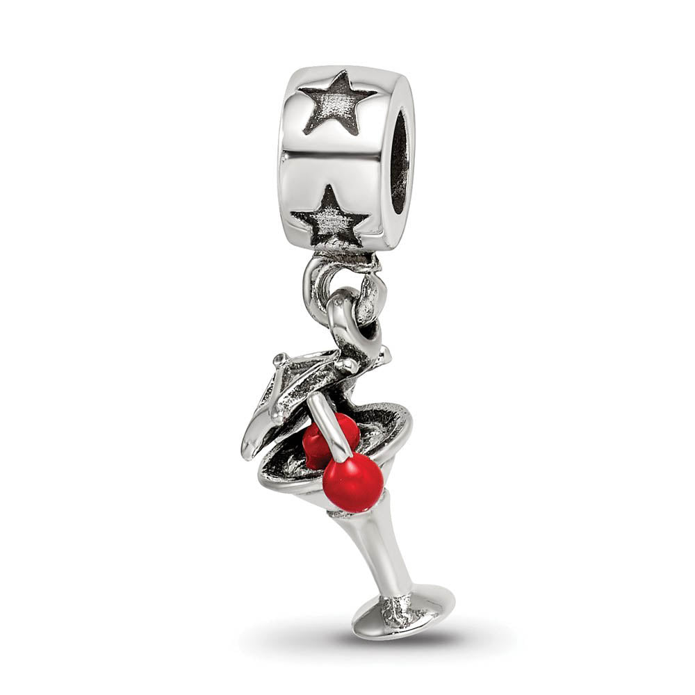 Sterling Silver & Enamel Martini Dangle Bead Charm, Item B9369 by The Black Bow Jewelry Co.
