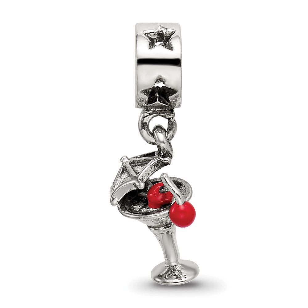 Alternate view of the Sterling Silver & Enamel Martini Dangle Bead Charm by The Black Bow Jewelry Co.