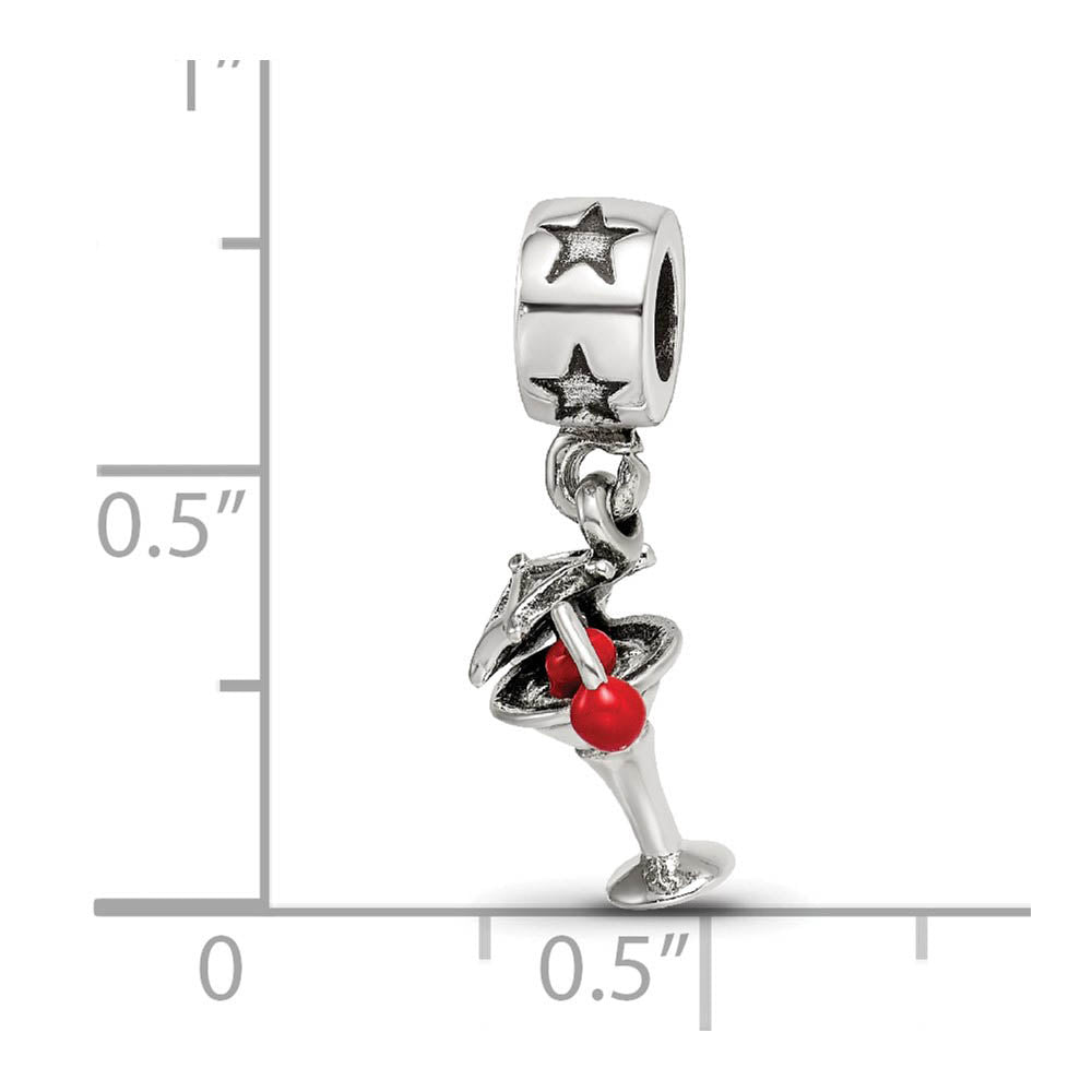 Alternate view of the Sterling Silver & Enamel Martini Dangle Bead Charm by The Black Bow Jewelry Co.