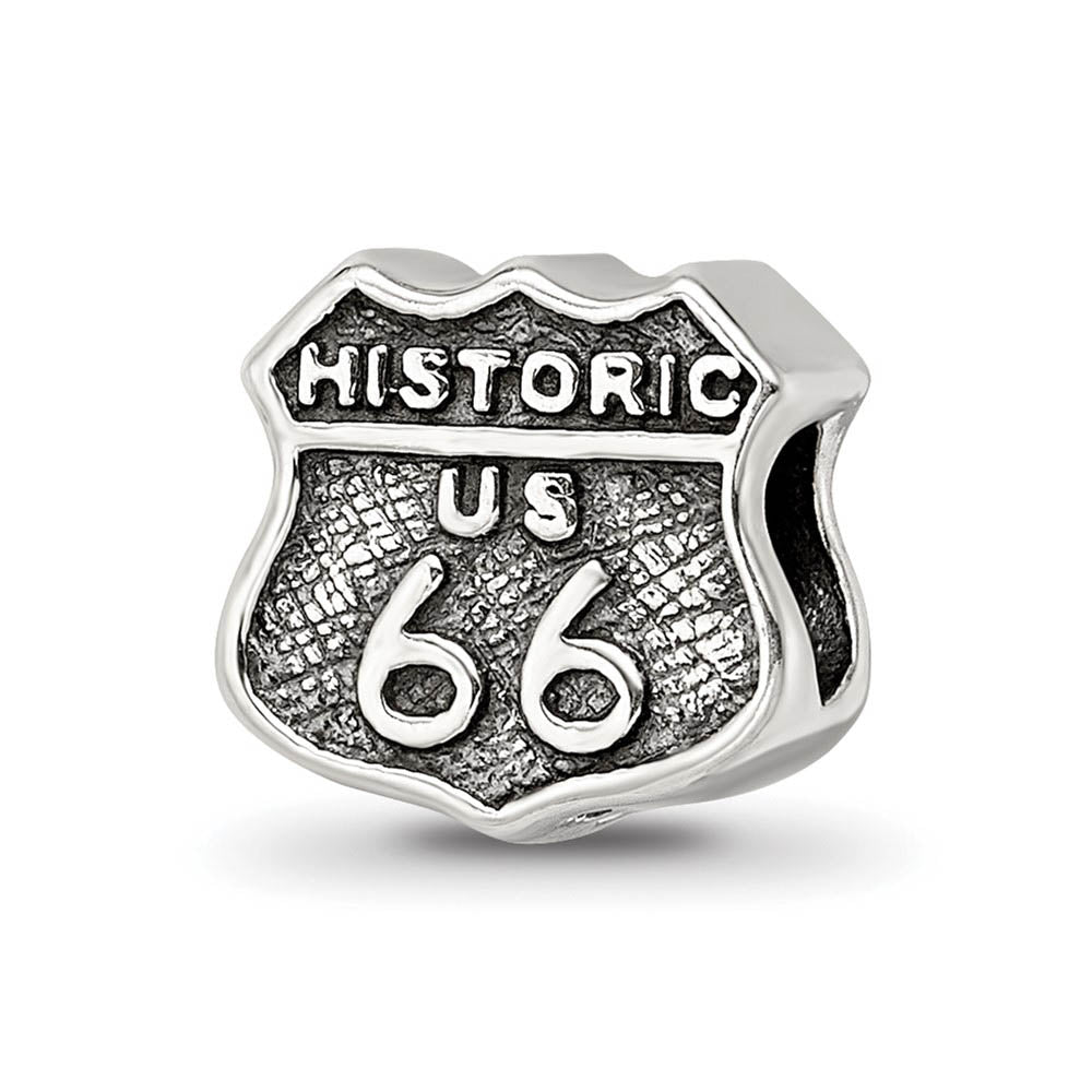 Sterling Silver Route 66 Bead Charm, Item B9370 by The Black Bow Jewelry Co.
