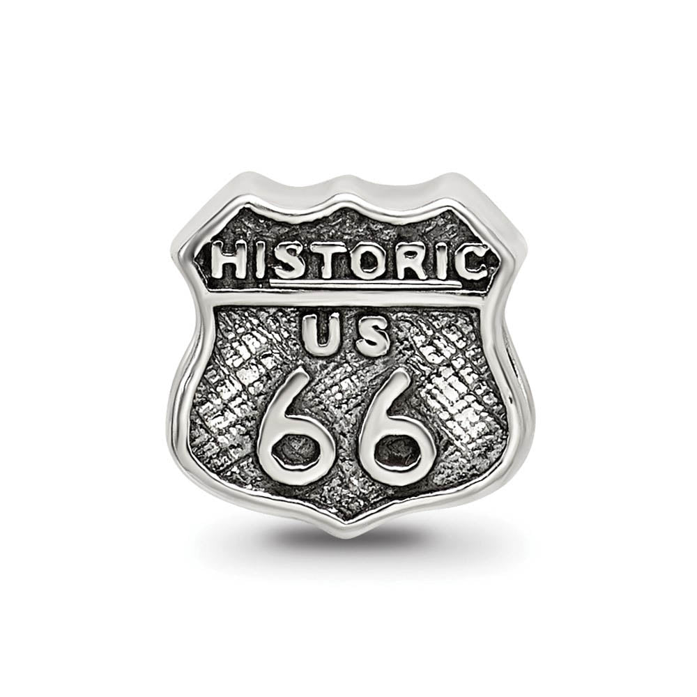 Alternate view of the Sterling Silver Route 66 Bead Charm by The Black Bow Jewelry Co.