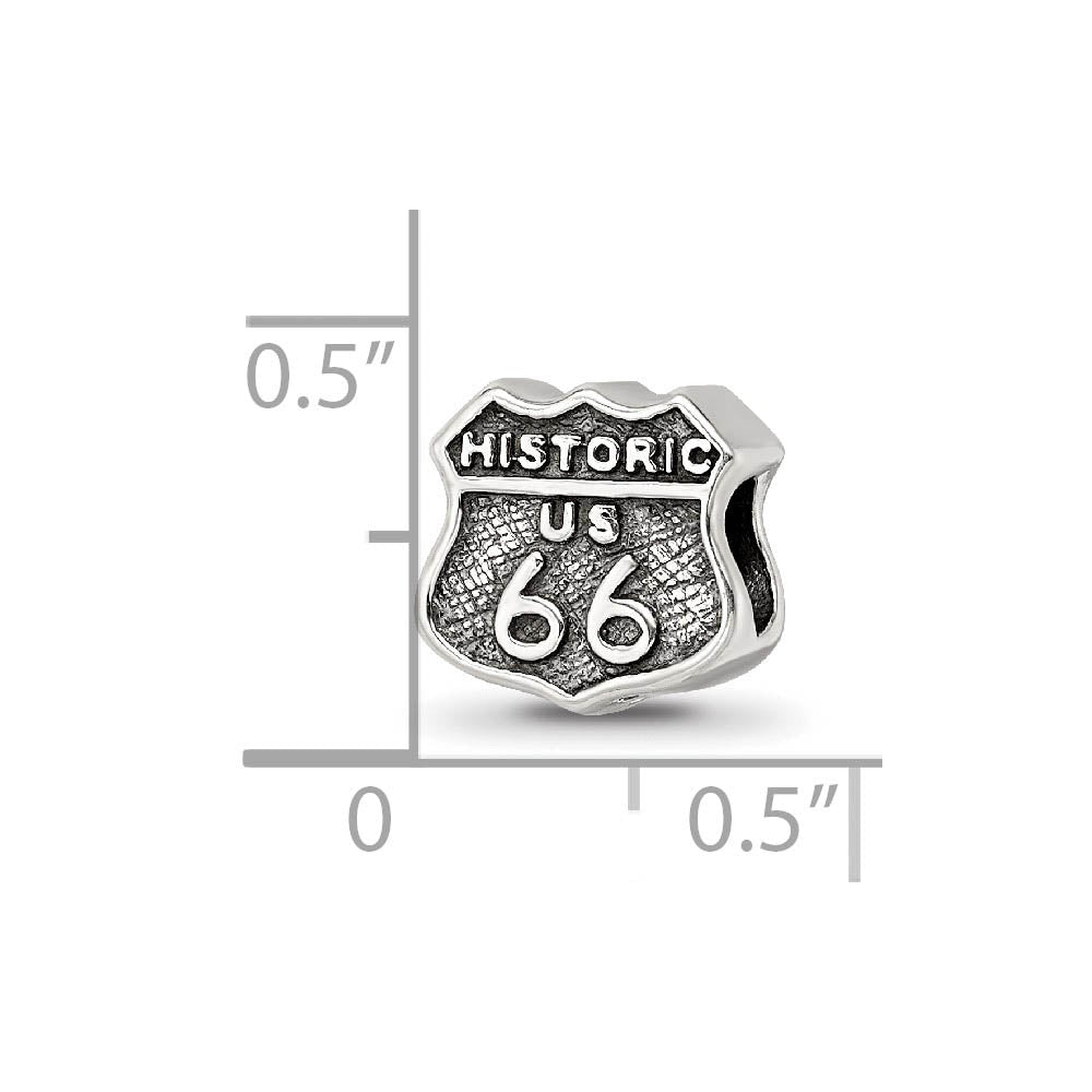 Alternate view of the Sterling Silver Route 66 Bead Charm by The Black Bow Jewelry Co.