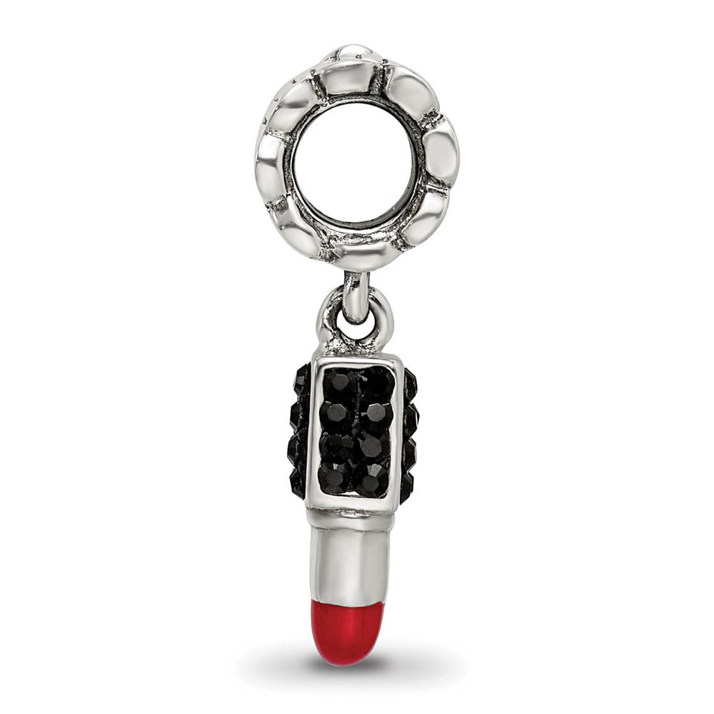 Alternate view of the Sterling Silver Red Enamel Lipstick Crystal Dangle Bead Charm by The Black Bow Jewelry Co.