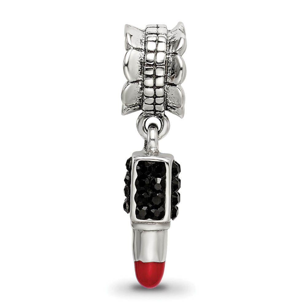 Alternate view of the Sterling Silver Red Enamel Lipstick Crystal Dangle Bead Charm by The Black Bow Jewelry Co.
