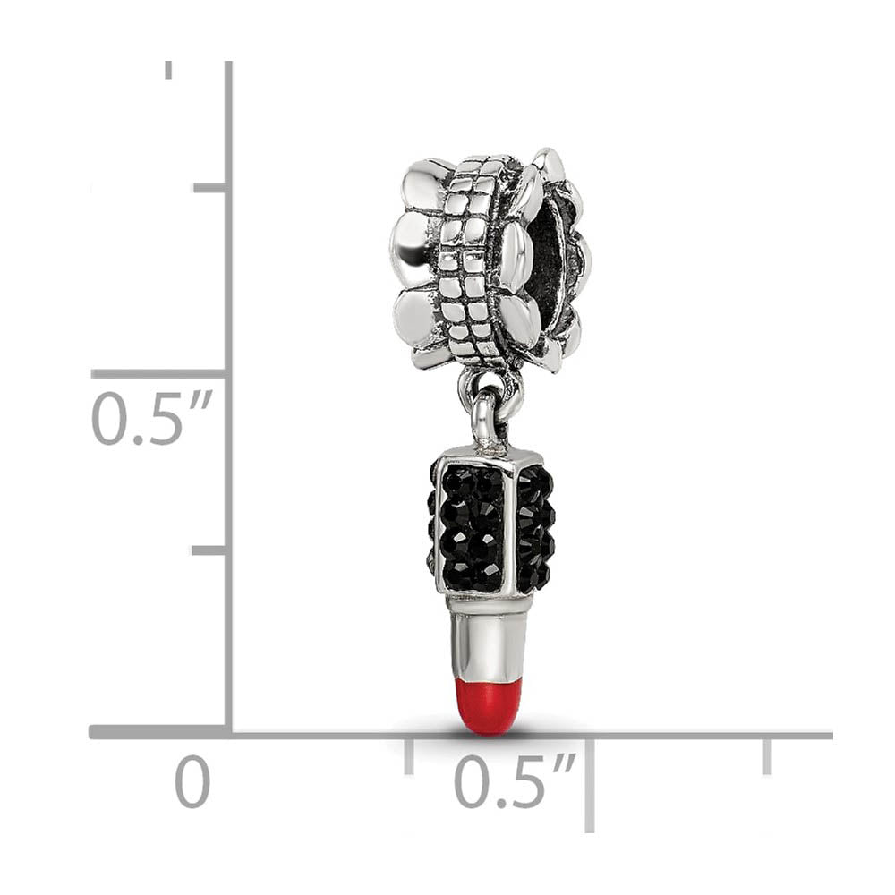 Alternate view of the Sterling Silver Red Enamel Lipstick Crystal Dangle Bead Charm by The Black Bow Jewelry Co.