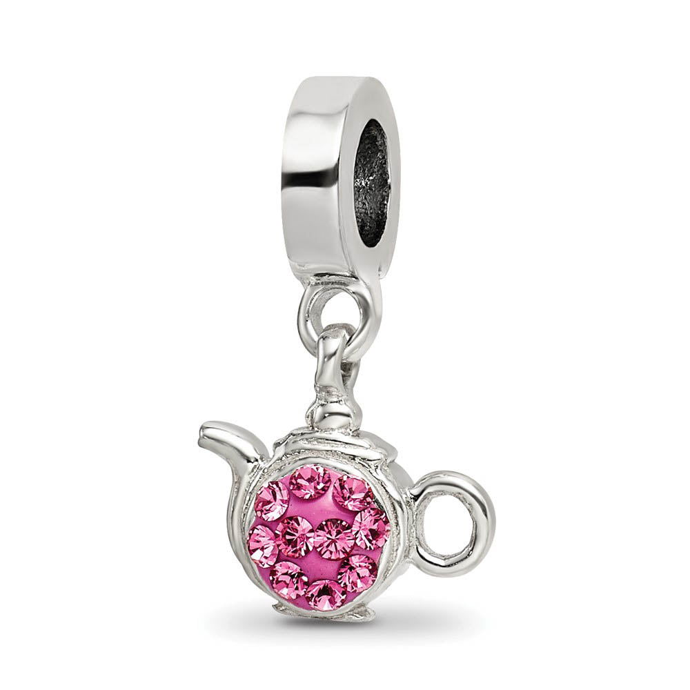Sterling Silver Pink Crystal Teapot Dangle Bead Charm, Item B9372 by The Black Bow Jewelry Co.