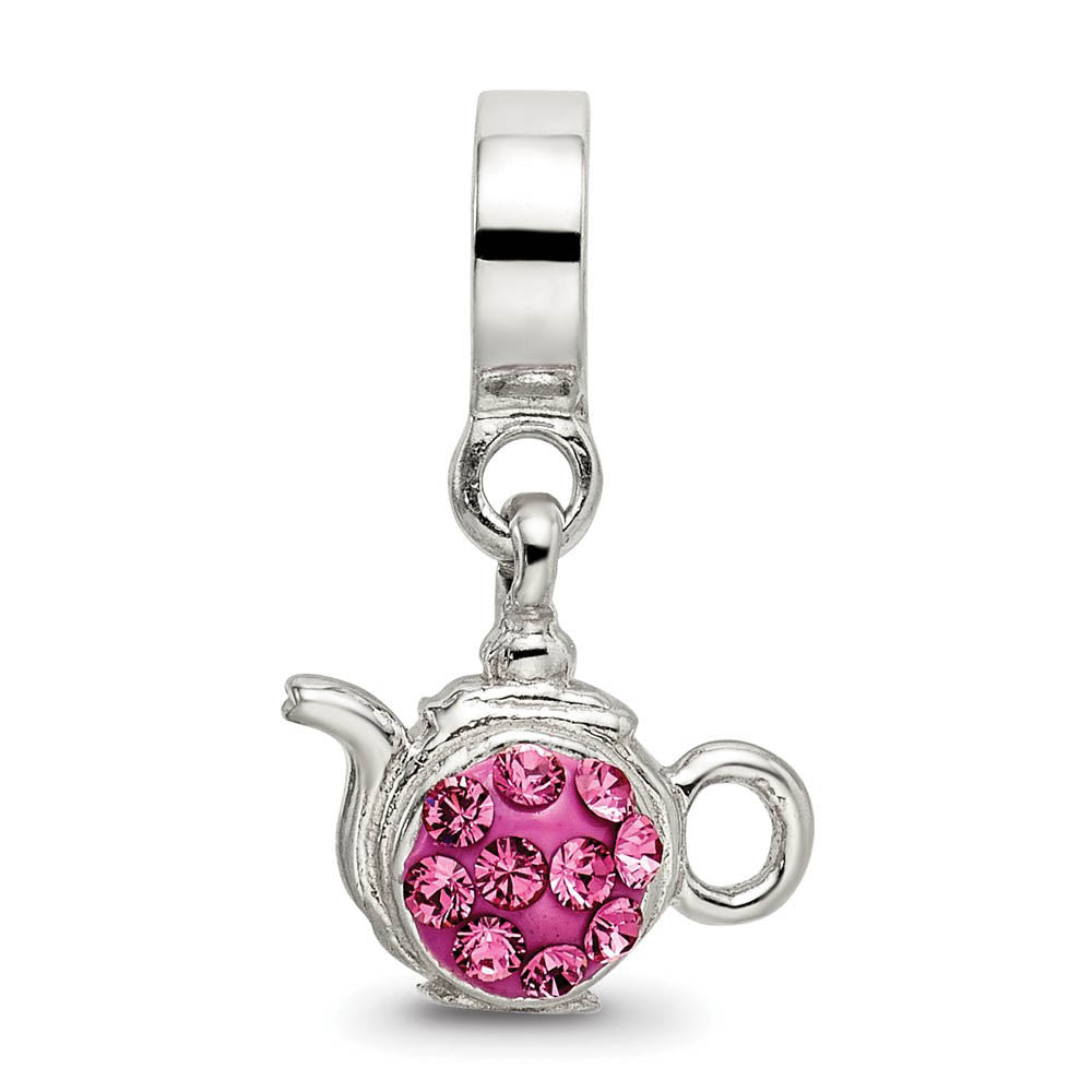 Alternate view of the Sterling Silver Pink Crystal Teapot Dangle Bead Charm by The Black Bow Jewelry Co.