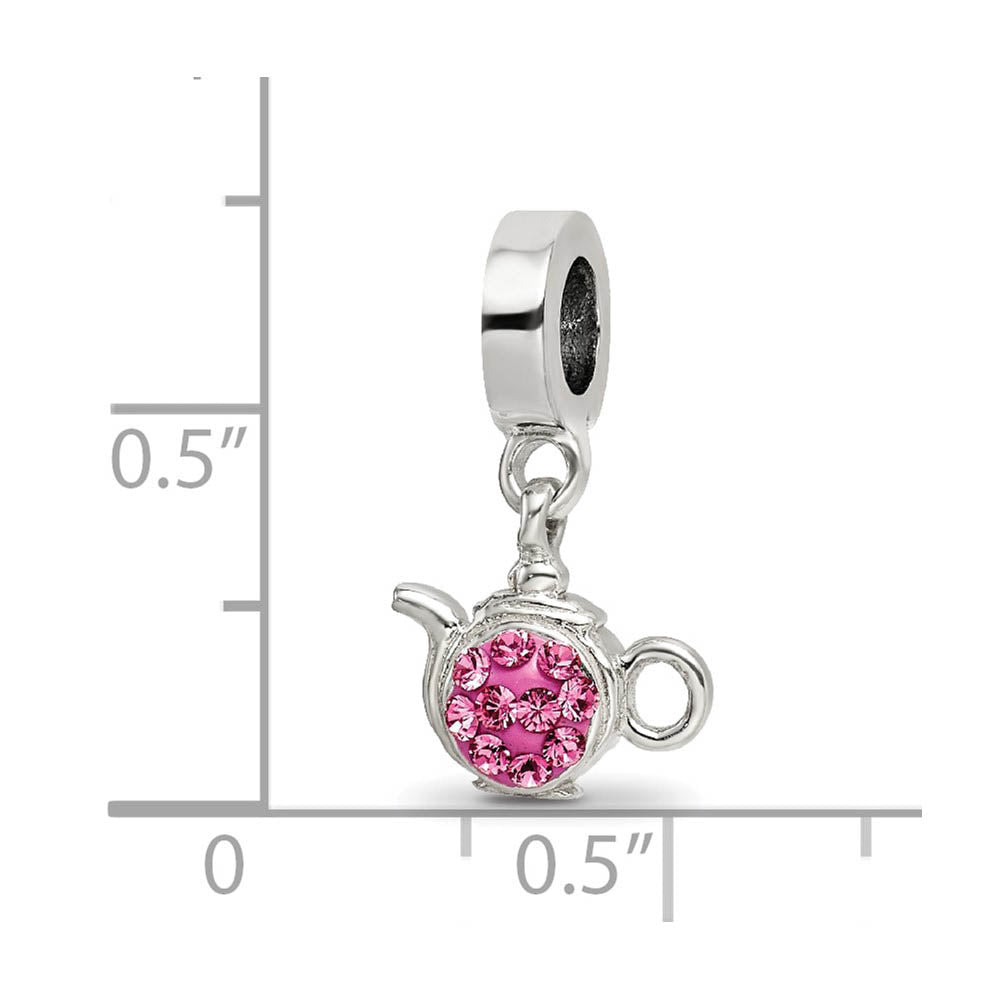 Alternate view of the Sterling Silver Pink Crystal Teapot Dangle Bead Charm by The Black Bow Jewelry Co.