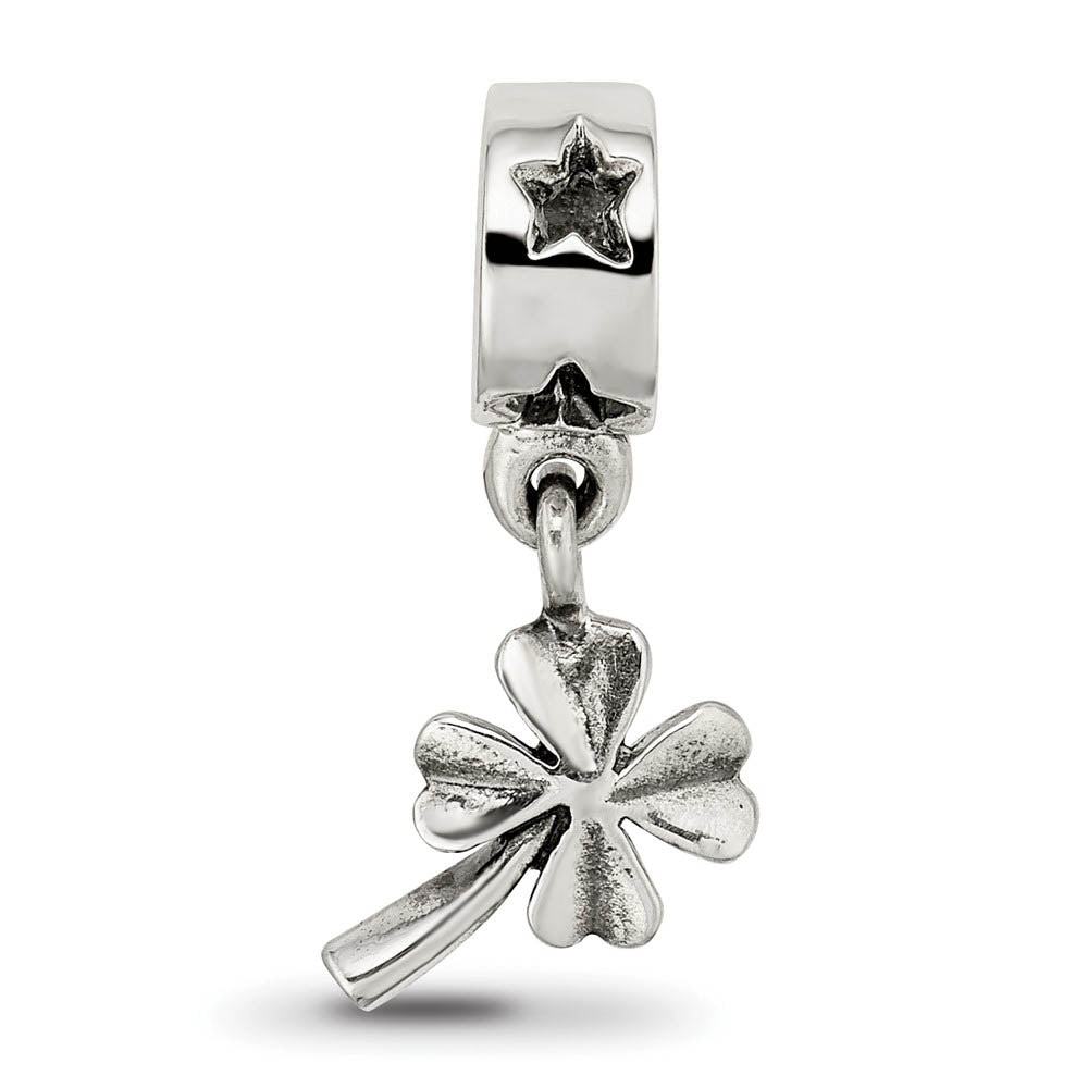 Alternate view of the Sterling Silver Four Leaf Clover Dangle Bead Charm by The Black Bow Jewelry Co.